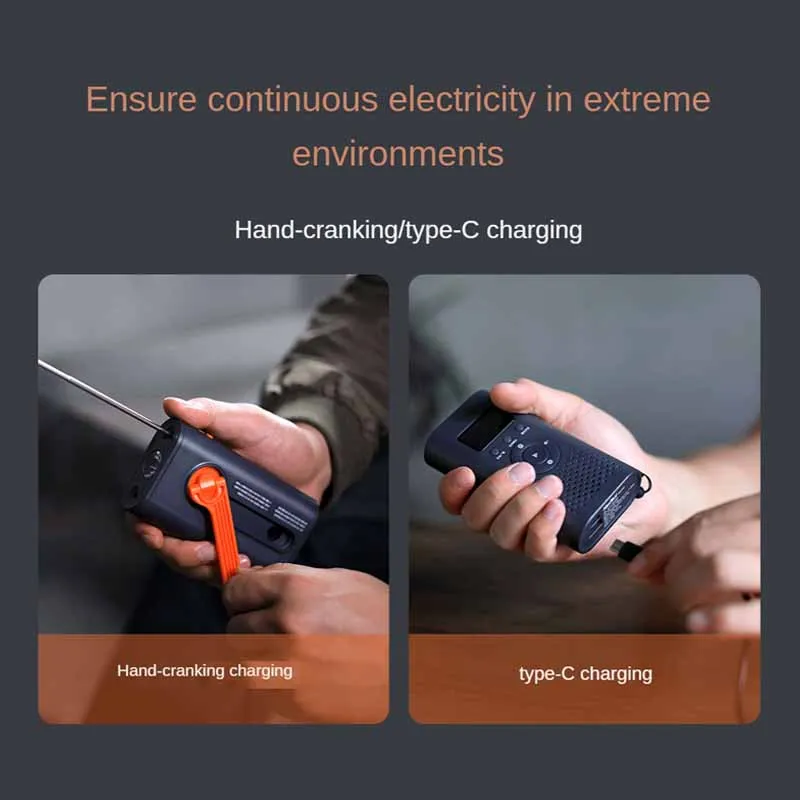 Radio de emergencia Receptor portátil de FM y AM Linterna Generador de energía manual Alerta de emergencia Luz láser Banco de energía de 4500 mAh 6 en 1_voghion.com