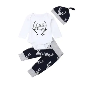 

Newborn Baby Boys Clothes Little Man Romper+Deer Leggings Pants+Hat Outfits Set