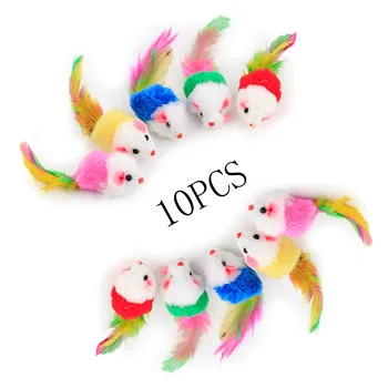 

10Pcs/lot Rabbit Fur False Mouse Pet Cat Toys Feather Rainbow Ball Toy Cayts Mini Funny Playing Toys For Cats Kitten 2inch