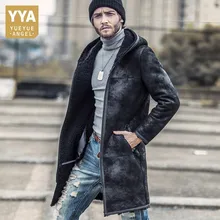 Брендовые мужские пальто из натуральной овчины, модные уличные тонкие ветровки с капюшоном, зимние пальто с натуральным мехом размера плюс 4XL