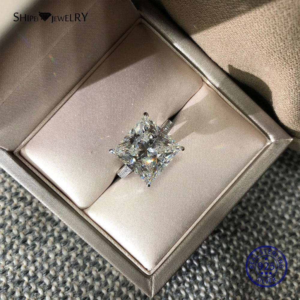 White Sapphire Shipei стерлингового серебра 925 пробы квадратное кольцо с топазом принцесса вырезанный квадратный сапфир кольцо свадебное для женщин мужской Подарок на годовщину - Цвет камня: White Sapphire