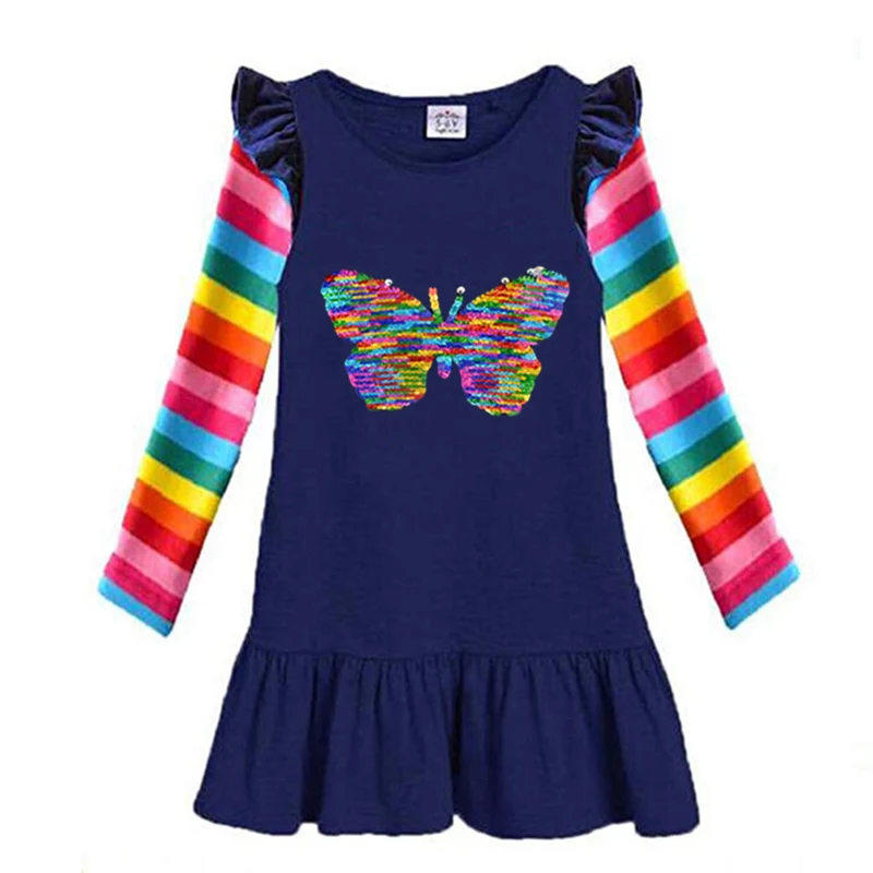 Платье с бабочкой для девочки VIKITA, хлопковое платье с пайетками, детская одежда с длинным рукавом, одежда для ребенка преддошкольного возраста, демисезонная одежда для малышей - Цвет: RELH5880