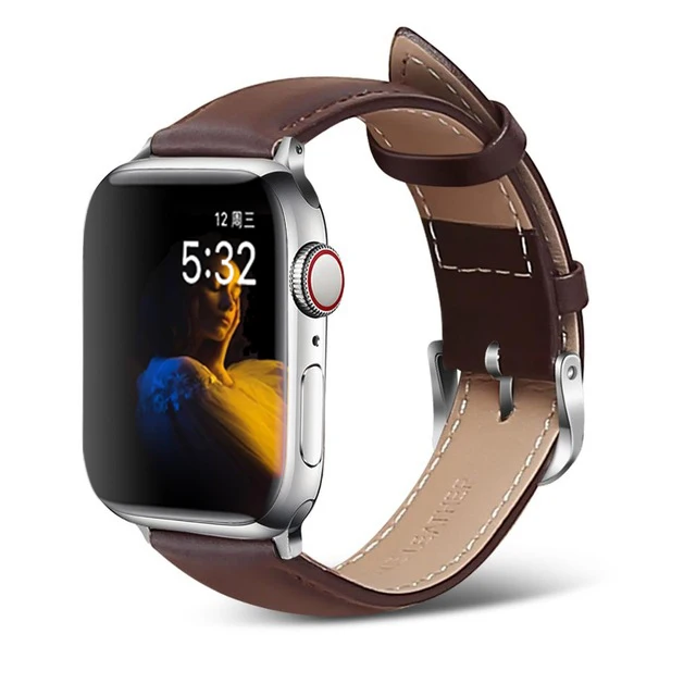 Dark brown leather loop strap for apple watch band 42mm 44mm series 4 5 bracelet 38mm 40mm strap for iwatch 3 2 1 watchband accessories - Цвет ремешка: Dark brown