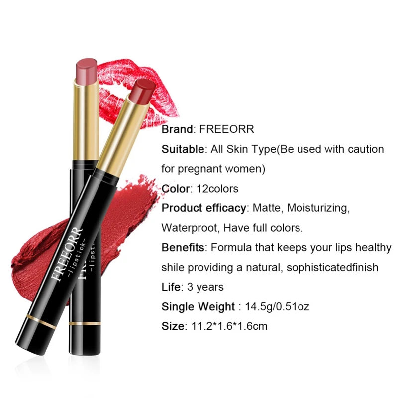 12 Colors Lipstick Waterproof Non-stick Cup Long Lasting Matte Velvet Lipstick Make-up 3.2g