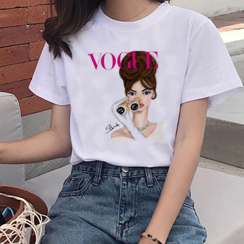 

Fashion Street Art Hip Hop Harajuku T-shirt Claudia Schiffer Casual Tops T-shirt graphic tees women VOGUE Print Pattern T-shirt