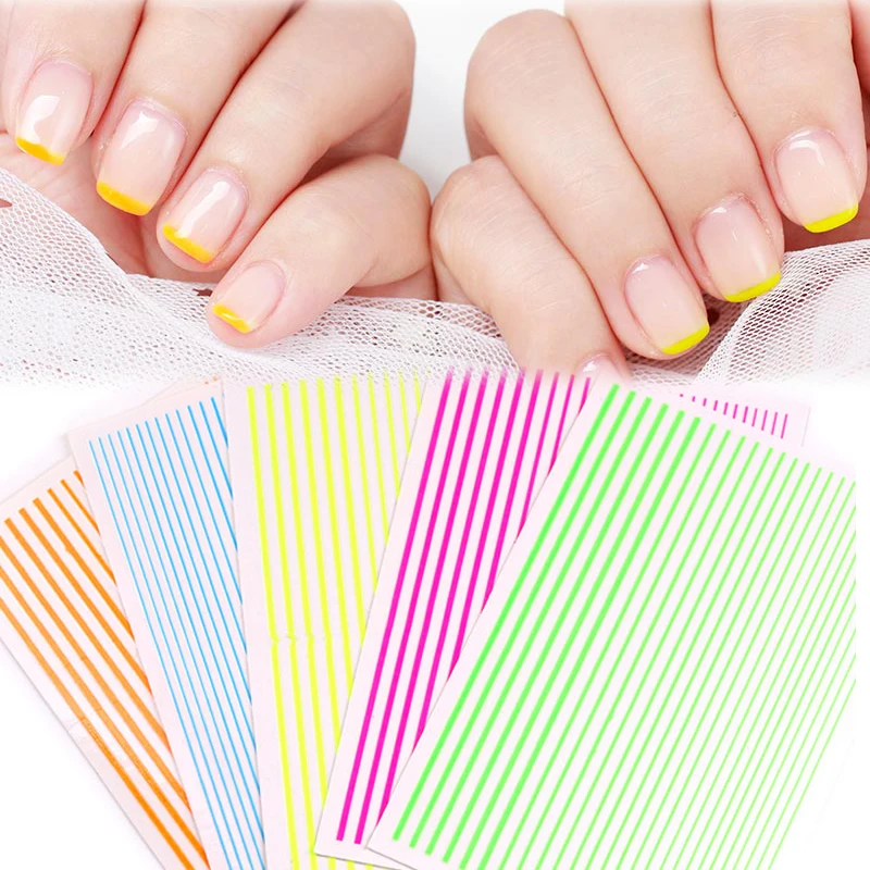 

7 Styles Nail Art Fluorescence Self-adhesive Multi Line Strip Pattern Tape Stickers Multi Size 3D DIY Decals Manicure Decoration