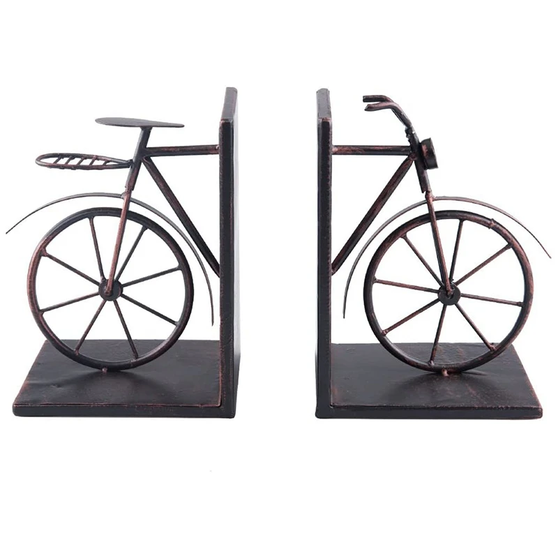 Novel-2 Pcs Bookshelf Retro Style Bicycle Book Holder Close Stand Decoration Home Bronze |