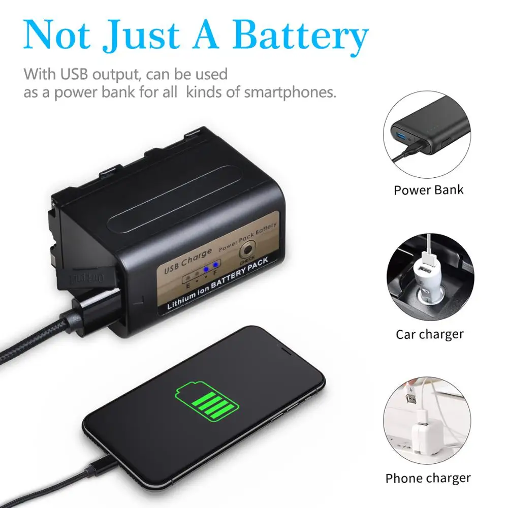 Аккумулятор NPF750 NPF770 5200 мАч новый с выходом USB для зарядки Sony NP F970 F960 F550 F570 QM91D