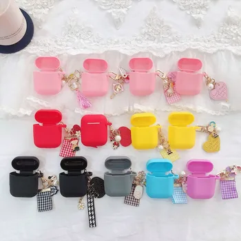 

For AirPods Case luxury key ring Korea Love heart Cute Cartoon keychain Case For Air pods 2 Silicone Earphone Cover Accessories