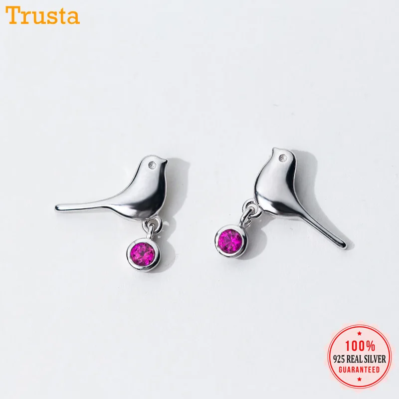 Trusta,, 925, однотонные серьги из стерлингового серебра, модные, фиолетовые, каменные птицы, маленькие серьги-гвоздики, подарок школьникам, детям, дропшиппинг, DS012