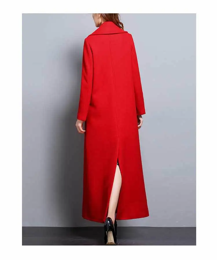 Женское зимнее пальто, Осеннее и зимнее новое классическое красное шерстяное пальто большого размера, прямое плотное длинное шерстяное пальто для женщин