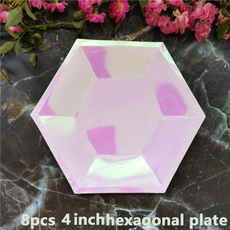 4inch hexagonal plat Радужный цвет круглая плоская одноразовая Праздничная бумажная посуда на день рождения Свадебная тарелка для пикника - Цвет: 4inch hexagonal plat