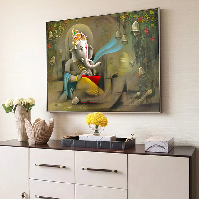 Tableau Ganesh mural gris