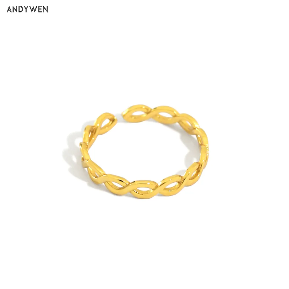 Женское ажурное кольцо ANDYWEN простого дизайна из стерлингового серебра 100% пробы с