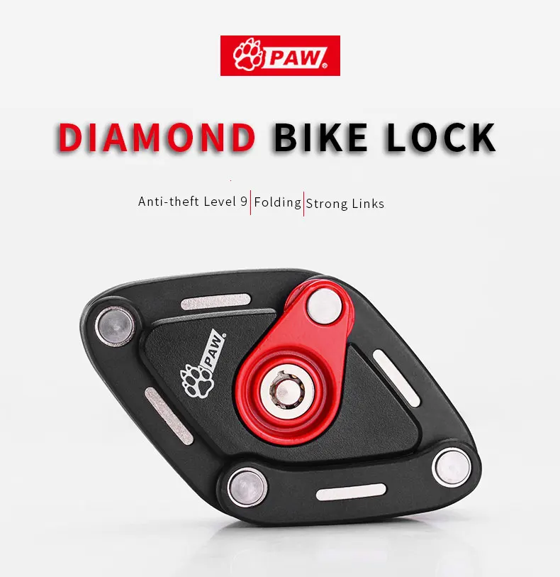 

Bike Lock PAW Foldable Lock 2 Keys Strong Security Anti-theft Bicycle Lock Heavy Duty Chain Cable Padlock for Motorcycle Bicycle