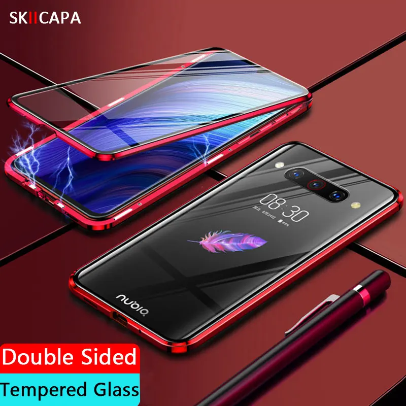 Магнитный адсорбционный чехол для телефона zte AXON 10 Pro, двухсторонний стеклянный металлический бампер, чехол для zte Z20 Z10 AXON 10, задняя крышка - Цвет: Red