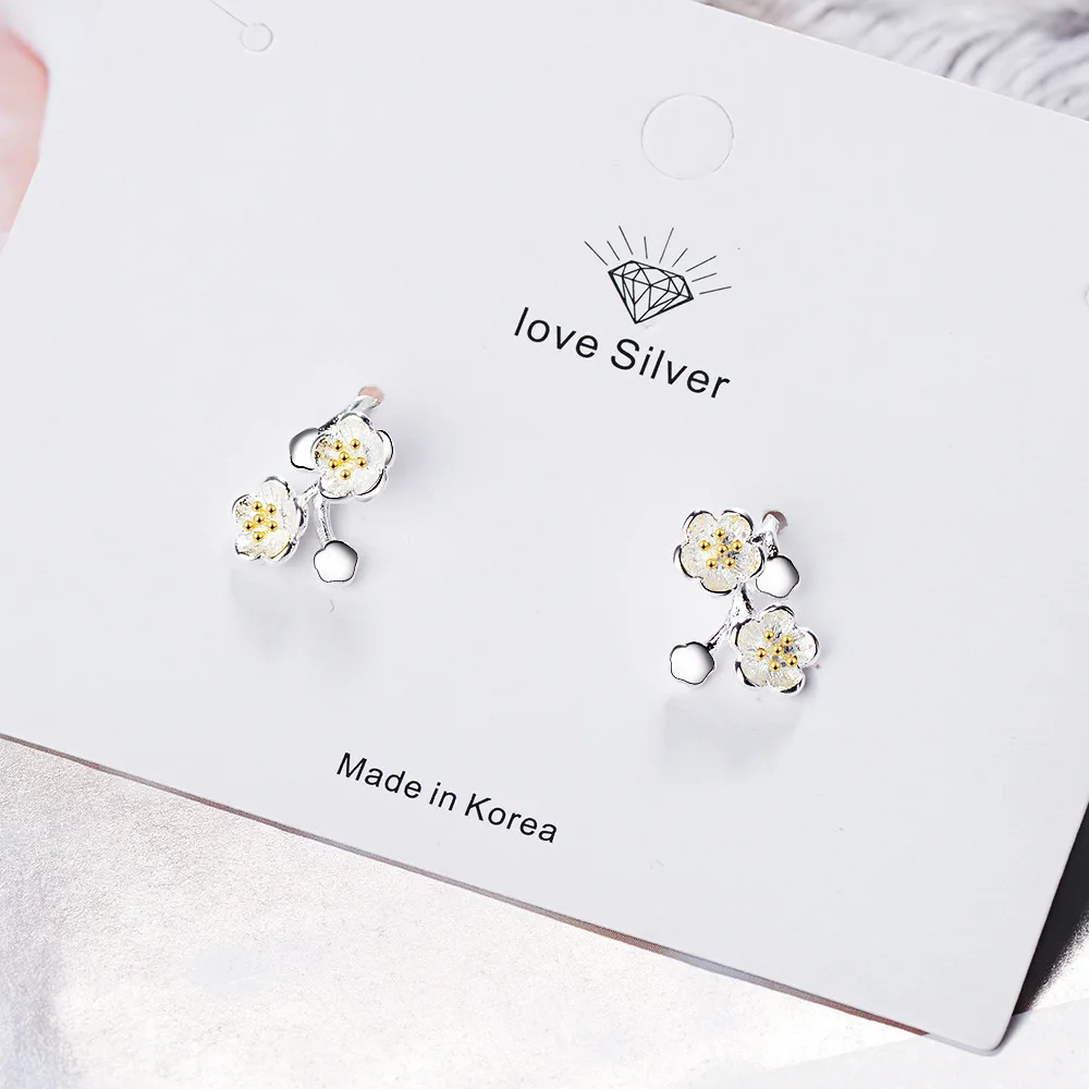925 Sterling Silver Cherry Blossoms Flower Earrings Women Fine Jewelry hoop earrings,stud earrings,ear clip earrings,clip earrings,ear clip,ear accessories,magnetic earrings