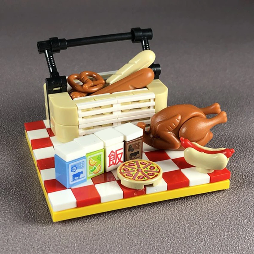Block Roast Chicken Food Basket Mat Building Blocks Bricks Legoingly City Street View MOC Accessories DIY Kids Educational Toys (4)