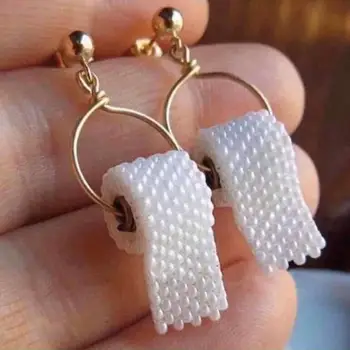

Creative Funny Toilet Paper Earrings Pearl Roll Paper Towel White Pendant Earring For Women Female Fashion Cute Ear Jewelry Gift