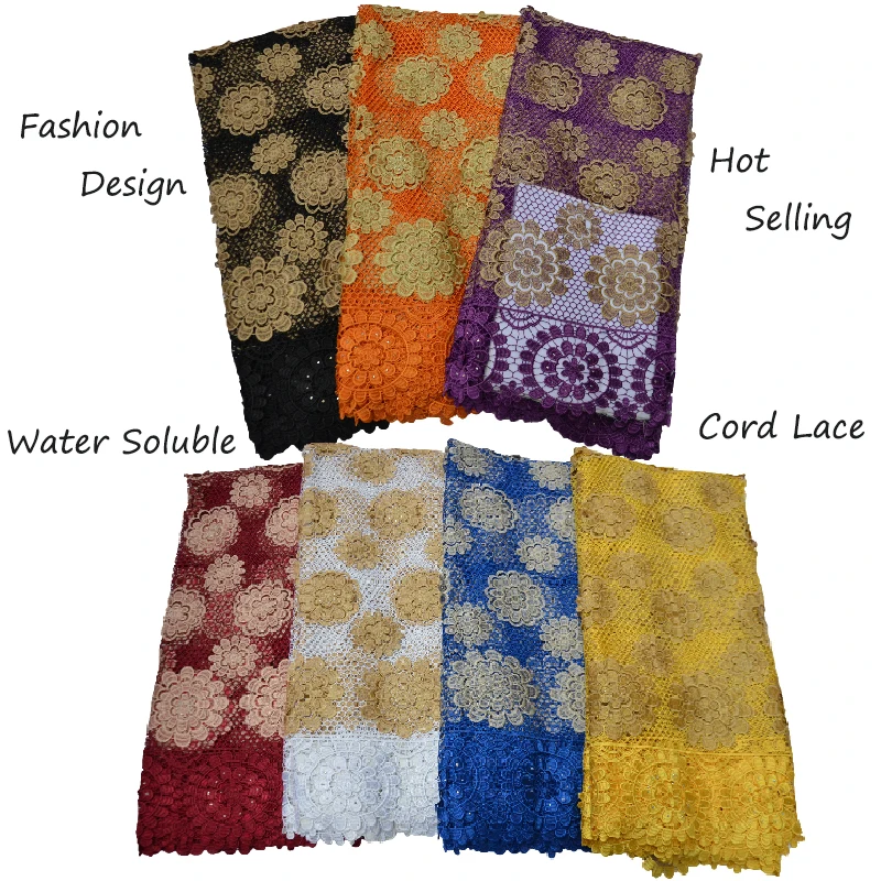 

Nigeria Guipure Lace Fabrics Embroidery African Cord Lace Fabrics With Stones For Sewing Dress Water Soluble Lace Fabric 5 Yards