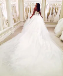 Luxury Tulle Puffy Wedding Dress 3 METERS Train Sweetheart Beadings Crystal Bridal Gown Custom Made Vestido De Noiva