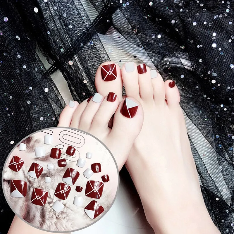 24 Pcs/Set Lady Girl Acrylic Summer Nail Art Tips False Fake 3D Foot Toe Nails Full Cover Tips