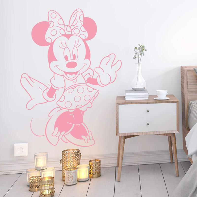 Cartoon Disney Minnie Mouse Wall Stickers For Home Decor Living Room Girls Room Nursery Decoration Vinyl Mural Wall Art Decals