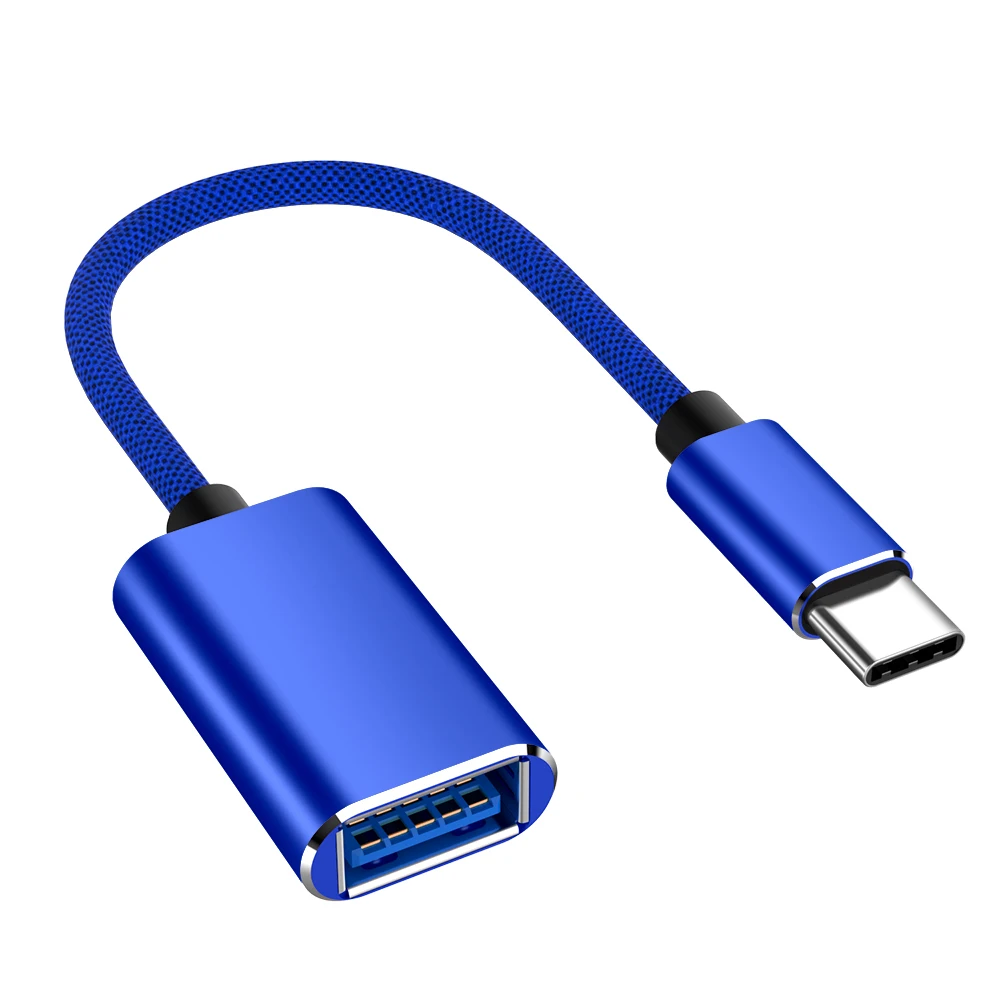 Type C USB 2,0 OTG кабель USB-C Штекерный к USB 2,0 Женский металлический конвертер type-C Синхронизация данных OTG Кабель-адаптер для samsung Xiaomi Mi 8 - Цвет: Синий