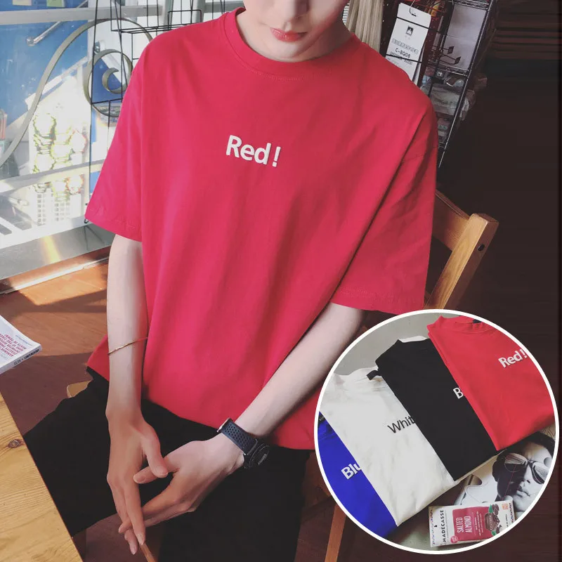 

Summer Wear Simple Business Attire Crew Neck Short Sleeve Printed T-shirt Youth Tops T-shirt Base Clothing Red