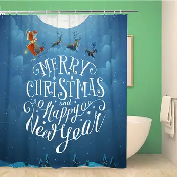 

Shower Curtain Merry Christmas and Happy New Year Flat Scene Window Design Night Poster Winter 72x72 Inches Waterproof Polyester