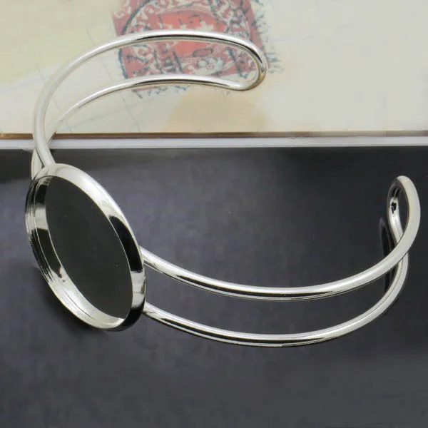 Silver Plated Brass Blank Cuff Bangle Bases with 20mm Inner Round Bezel Cabochons Open Wire Bracelet Settings Findings | Украшения и