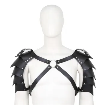 

Sexy Men Lingerie Faux Leather Adjustable Double Shoulders Armor Body Chest Harness Bondage Muscle Buckle O Rings Costumes Belts