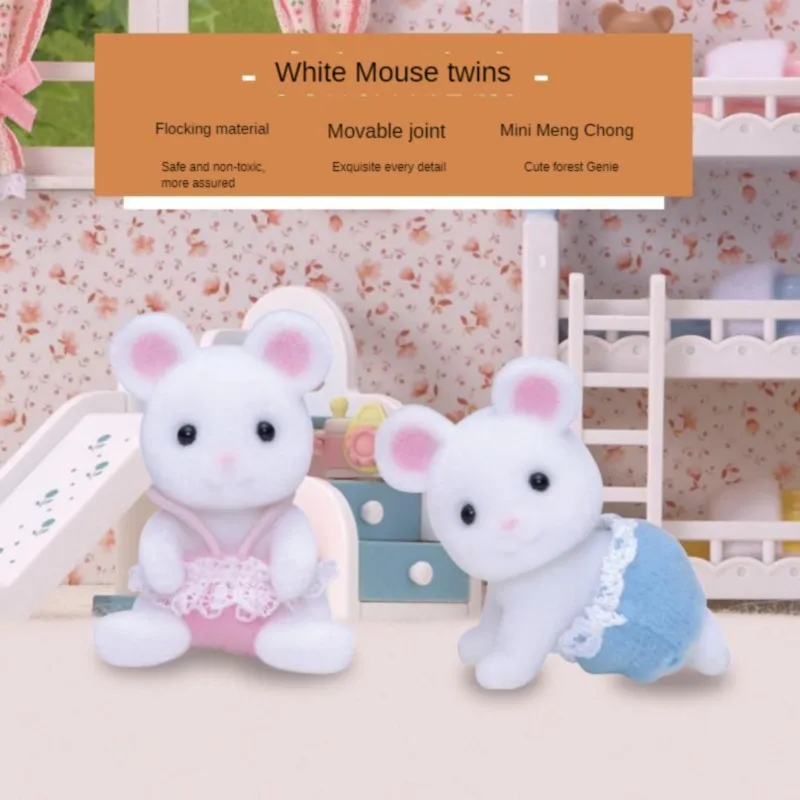 

Semipkg Children Sylvanian Families White Mouse Twins GIRL'S Play House Doll Toy Plush 5077