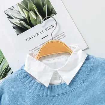 

Women Plain Solid Color Cotton Fake Collar Curved Hem Pointed Lapel Half-Shirt