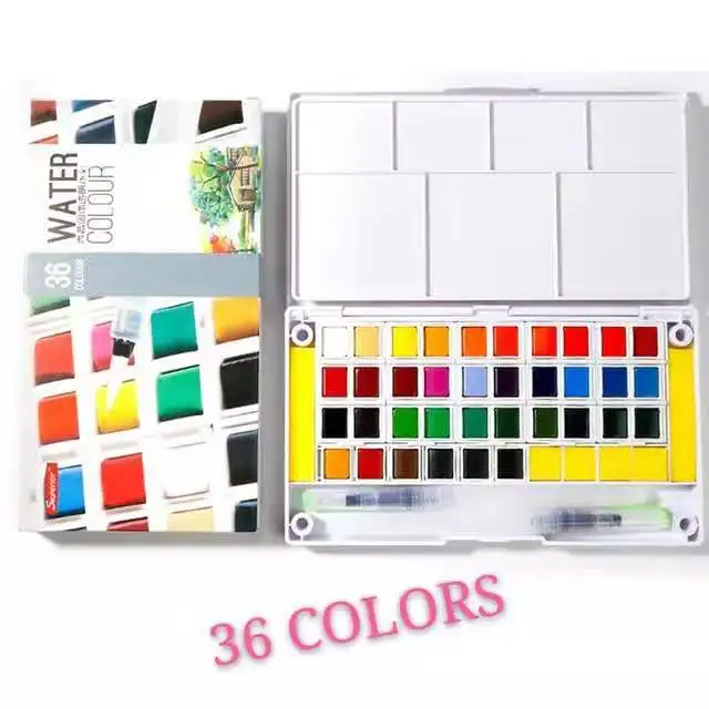 36colors Акварельные краски в наборе, набор для набросков водного цвета с кистью-футляр для путешествий включает в себя 2 кисти для воды, 2 губки, 1 палитра для смешивания, P - Цвет: 36colors