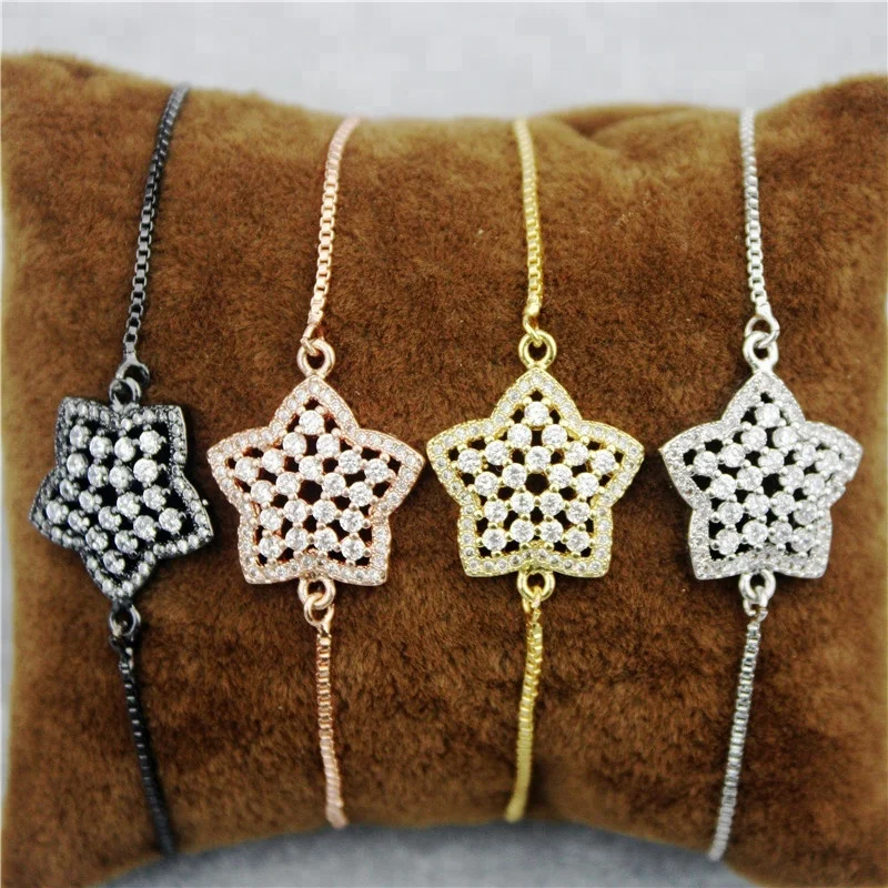 Регулируемый 10 шт./лот, Модный cz браслет со звездами, тонкая цепочка, коннектор cz Шарм, дешевые ювелирные изделия