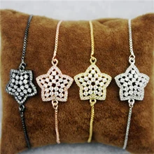 Регулируемый 10 шт./лот, Модный cz браслет со звездами, тонкая цепочка, коннектор cz Шарм, дешевые ювелирные изделия