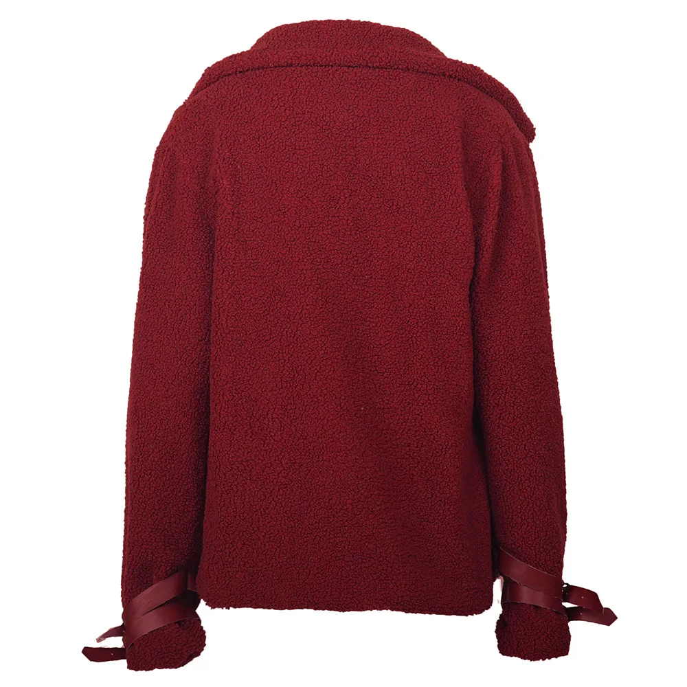 Осенне-зимнее женское пальто повседневное тонкое однотонное короткое плюшевое пальто женское винтажное пальто на молнии с отложным воротником размера плюс пальто из искусственного меха