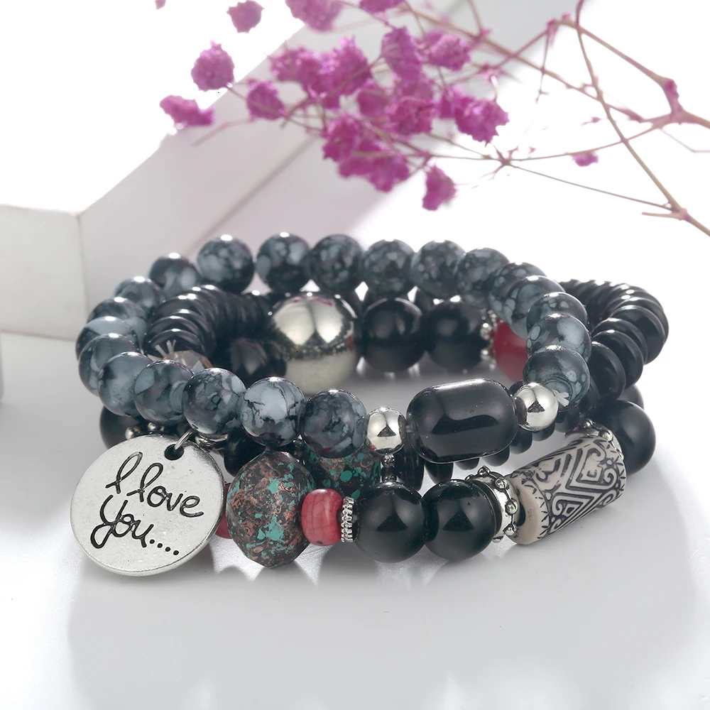 Meyfflin очаровательные каменные бусины браслеты для женщин Boho эластичные Многослойные браслеты и браслет Модные женские ювелирные изделия Рождественский подарок