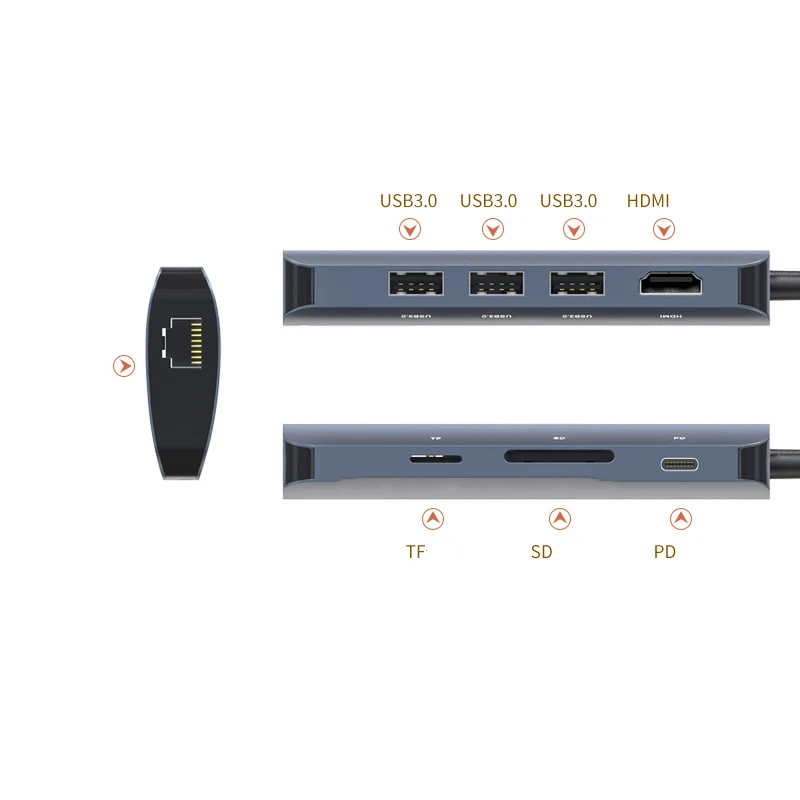  Tipo-C Hdmi Usb Vag Hd Audio Port Hub di Rete Gigabit Porta Tf Slot per Scheda Sd Pd Carica Veloce 