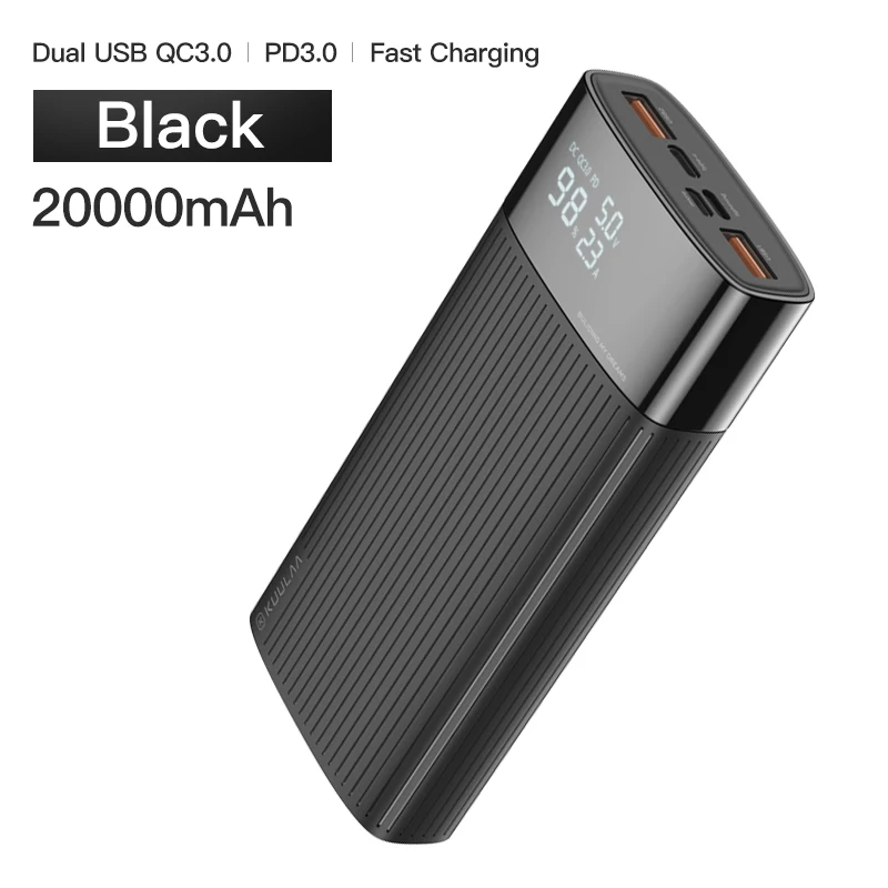 Black KUULAA power Bank 20000 mAh usb type C PD Быстрая зарядка+ Quick Charge 3,0 power Bank 20000 mAh Внешняя батарея для Xiaomi iPhone - Цвет: Black