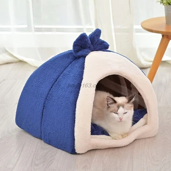 

Bow Tie Decor Pet Round Cuddle Dog Bed Closed Cat Nest Warm Snuggery Burrow Blanket Removable for Dogs and Cats Supplies
