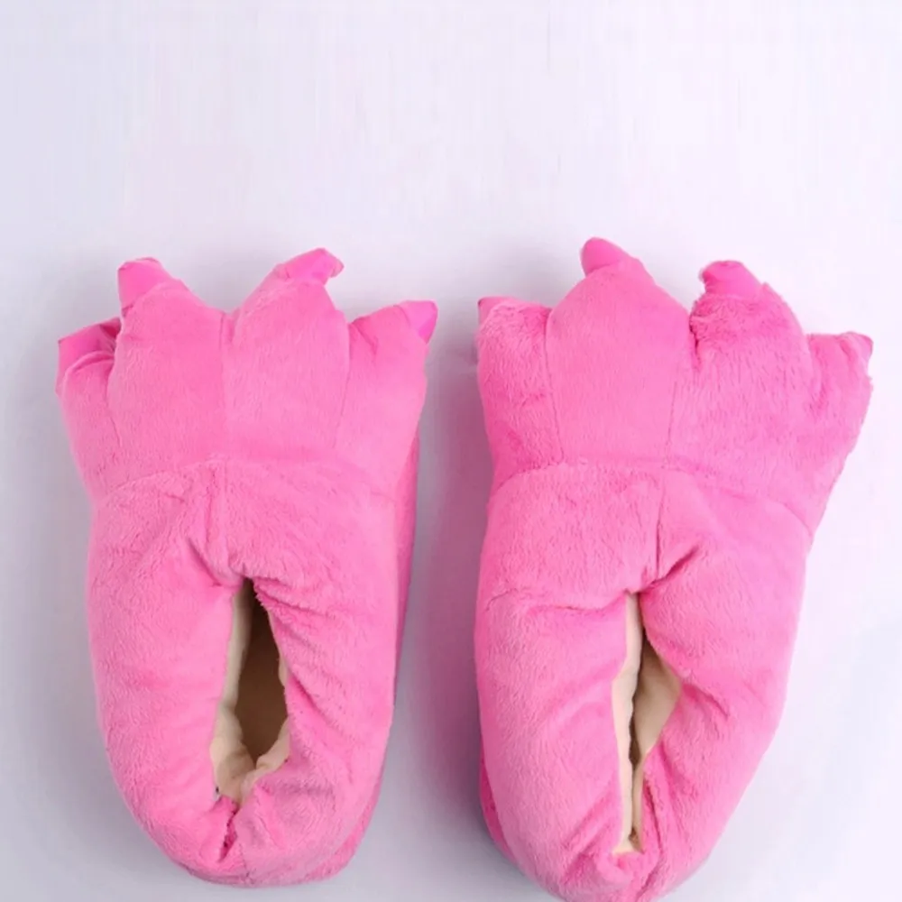 Модные детские тапочки; Зимние Повседневные тапочки для маленьких девочек; домашние тапочки; Теплая обувь с забавными животными в виде лап; Pantoufle Enfant - Цвет: Hot Pink