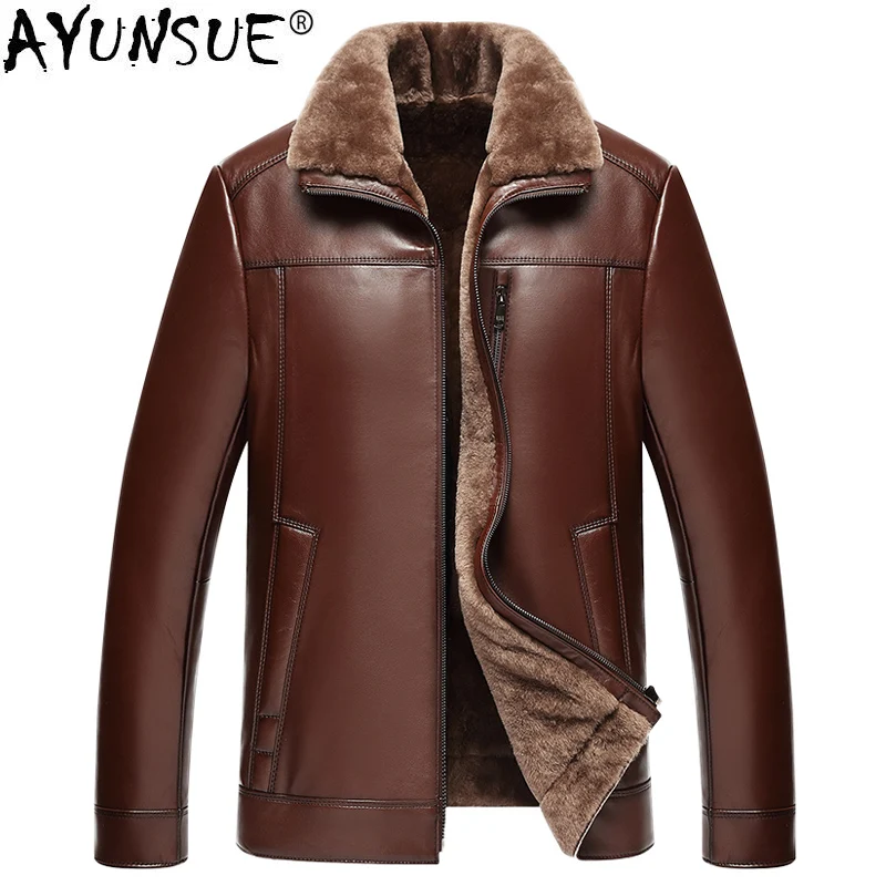 

AYUNSUE Genuine Sheepskin Leather Jacket Men 100% Real Wool Liner Short Men's Fur Coat Warm Jackets 2020 Veste 22-1687 KJ1562