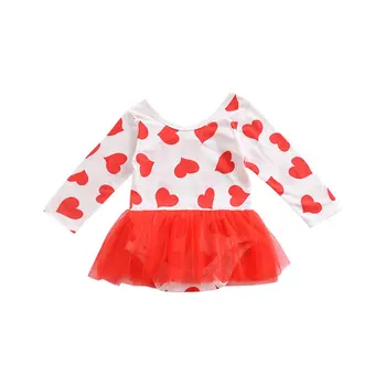 

Love Print Mesh Skirt Baby One-Piece Dress Beautiful For Casual Daily Wearing Fashionable Kids Best Birthday Gift