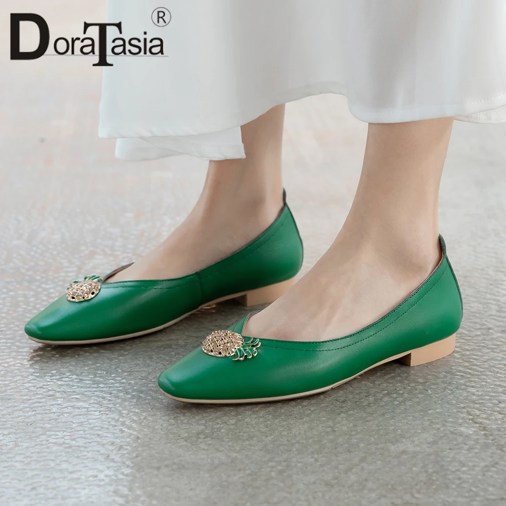 

DORATASIA Spring New Ladies Hot Concise Decorating Flats Casual Low Heel Date Flats Women Brand Genuine Leather OL Shoes Woman