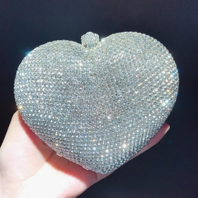 Luxury Pink Heart-Shape Diamond Wedding Clutch New Crystal Evening 