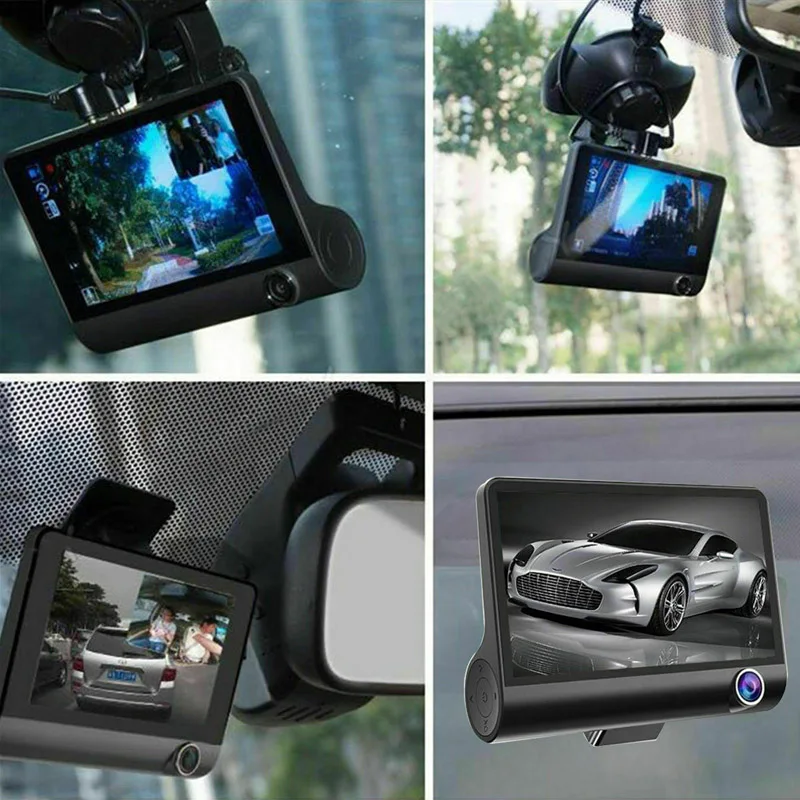 4 дюйма 1080P HD 170 градусов 3 объектив Автомобильный видеорегистратор для вождения g-сенсор рекордер камера заднего вида для всех без мертвых кончиков