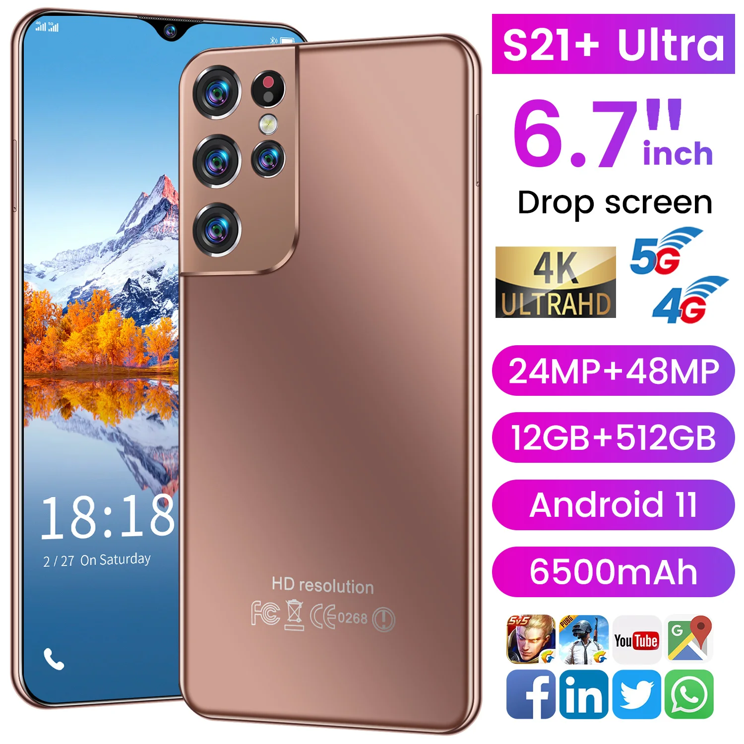 Глобальная версия S21 + Ультра 6 7 дюймовый смартфон 6500 мА/ч полный Экран Deca Core