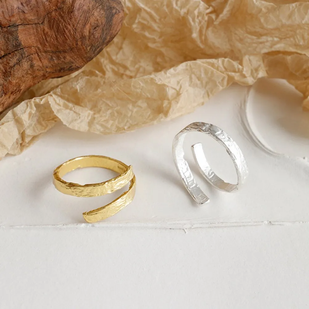 SILVERHOO Korean Style Rings For Women S925 Sterling Silver Irregularity Gold Silver Foil Paper Ring Simple Trendy Fine Jewelry